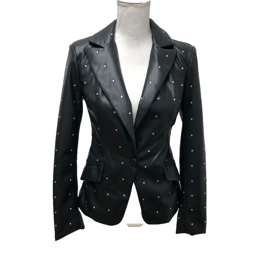 Avec Les Filles Vegan Leather Blazer Jacket Womens Xs Black Rhinestone Trendy
